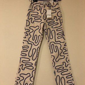 Zara Printed Straight Leg Jeans